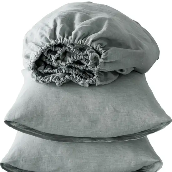 Four Piece Blue Linen Twin Sheet Set Photo 3