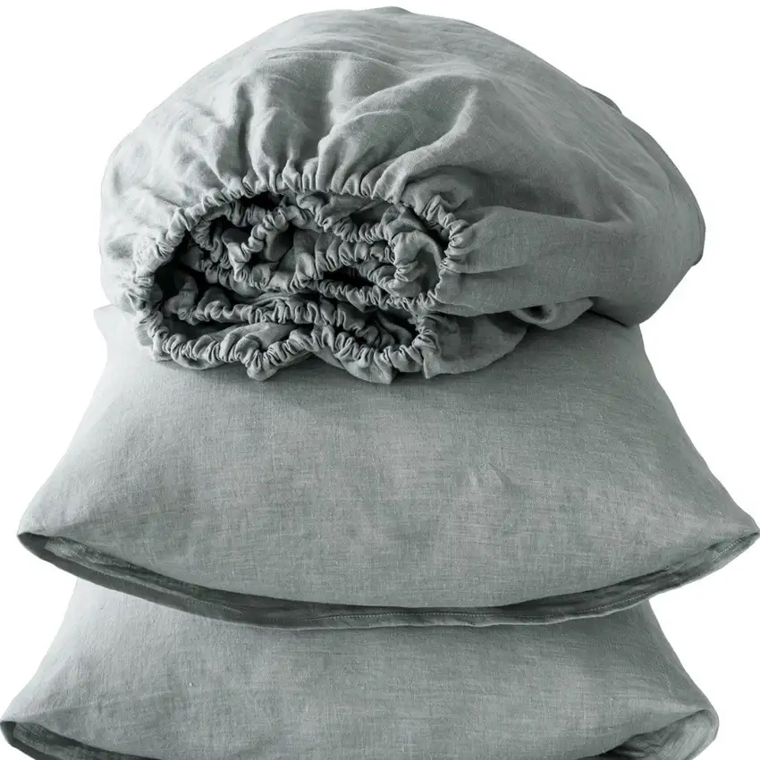 Four Piece Blue Linen Twin Sheet Set Photo 3