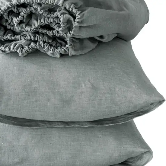 Four Piece Blue Linen Twin Sheet Set Photo 2