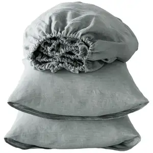 Photo of Four Piece Blue Linen Twin Sheet Set