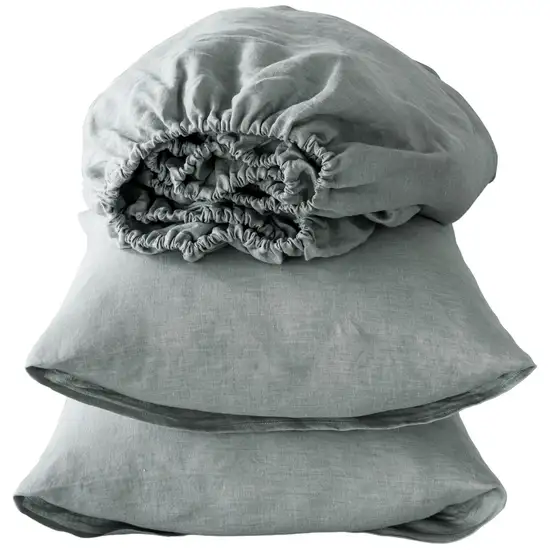 Four Piece Blue Linen Twin Sheet Set Photo 1