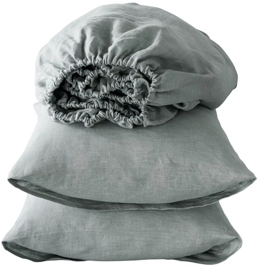 Four Piece Blue Linen Twin Sheet Set Photo 1