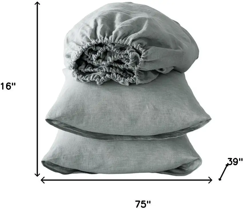 Four Piece Blue Linen Twin Sheet Set Photo 7