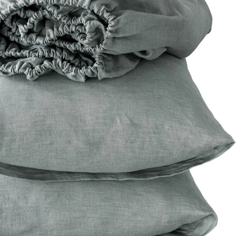 Four Piece Blue Linen Twin Sheet Set Photo 2