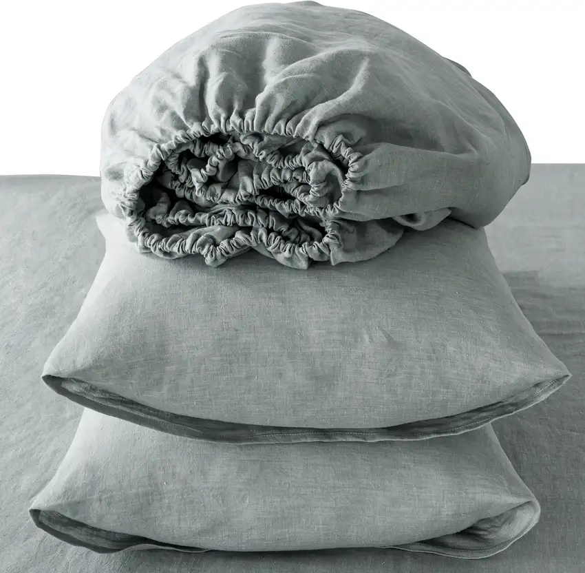 Four Piece Blue Linen Twin Sheet Set Photo 4