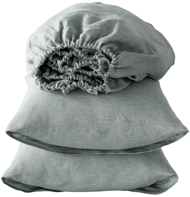 Four Piece Blue Linen Twin Sheet Set Photo 1