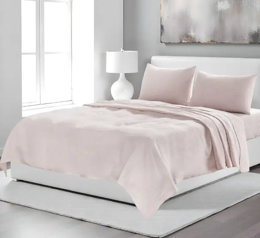 Four Piece Champagne Pink Linen Sheet Set Photo 1