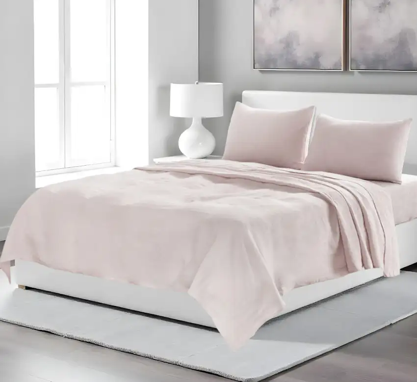 Four Piece Champagne Pink Linen Sheet Set Photo 1