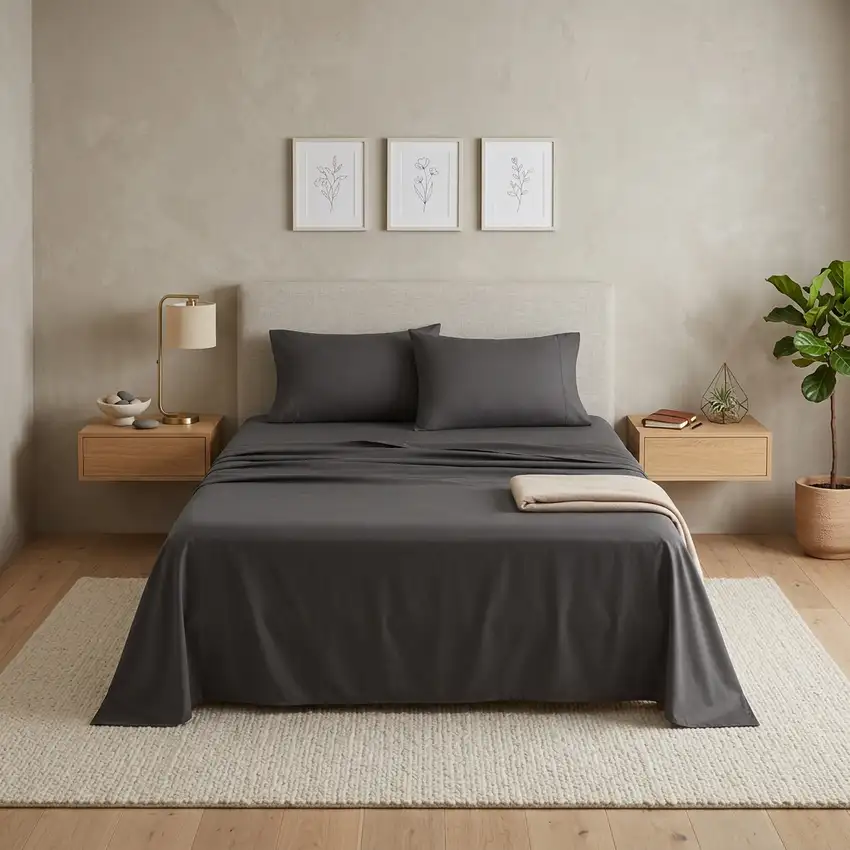 Four Piece Charcoal Cotton King Sheet Set Photo 1