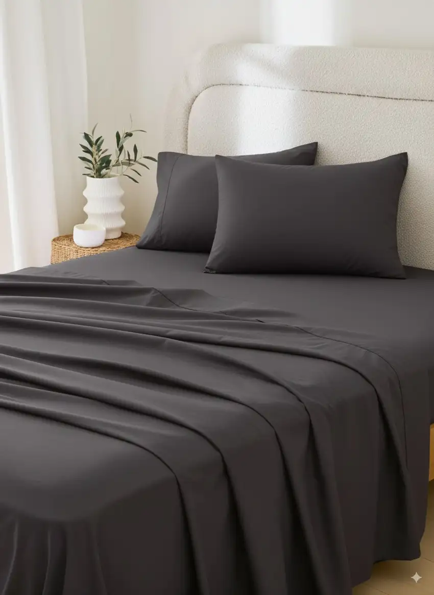 Four Piece Charcoal Cotton King Sheet Set Photo 1