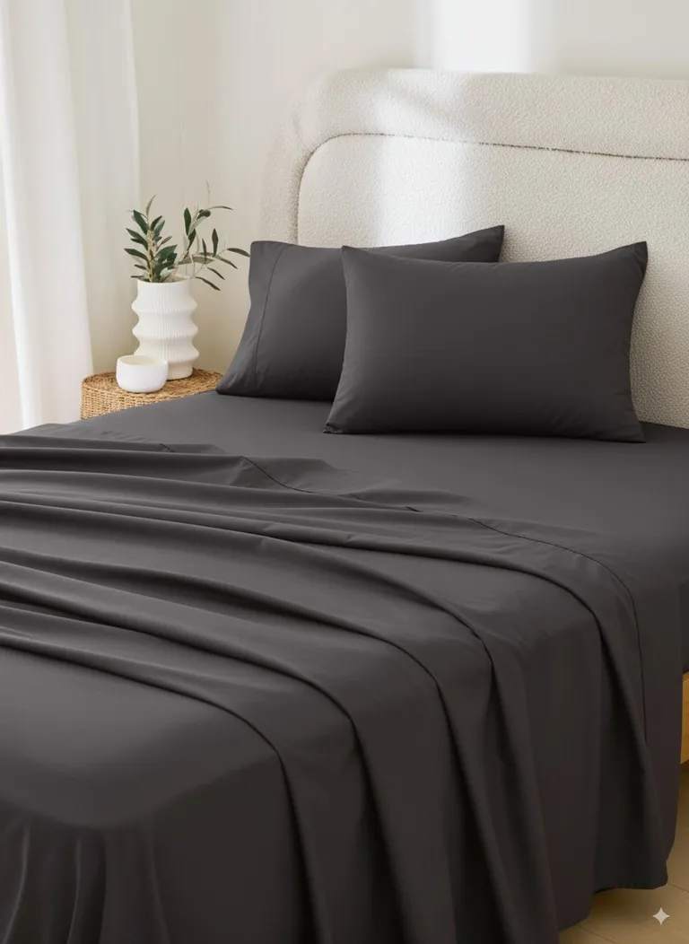 Four Piece Charcoal Cotton Queen Sheet Set Photo 1