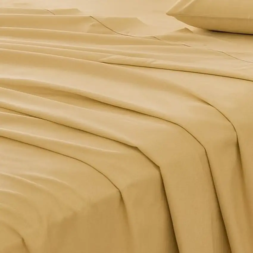 Four Piece Gold Cotton King Sheet Set Photo 6