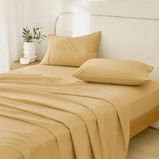 Four Piece Gold Cotton King Sheet Set Photo 1