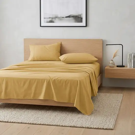 Four Piece Gold Cotton King Sheet Set Photo 1
