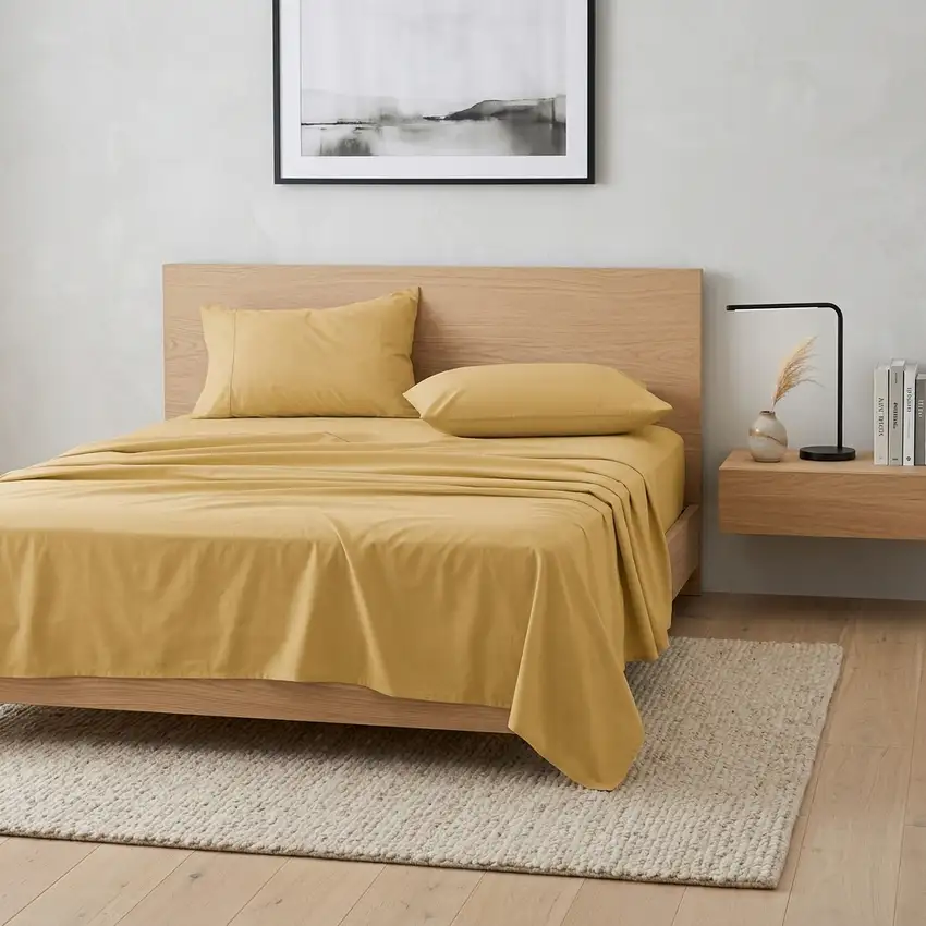 Four Piece Gold Cotton King Sheet Set Photo 1