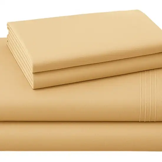 Four Piece Gold Cotton Queen Sheet Set Photo 4