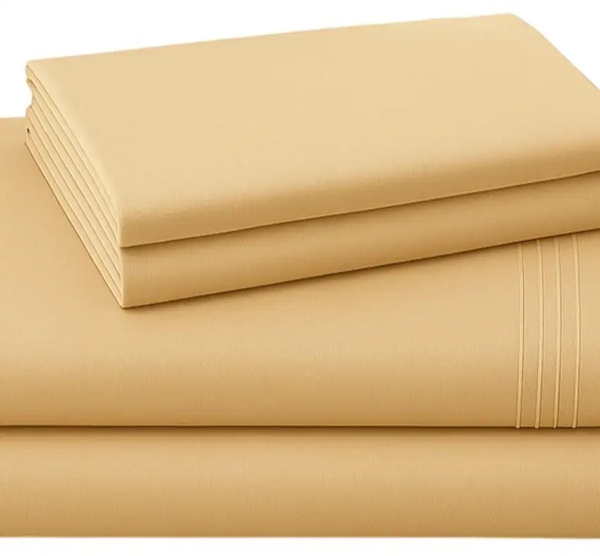 Four Piece Gold Cotton Queen Sheet Set Photo 4