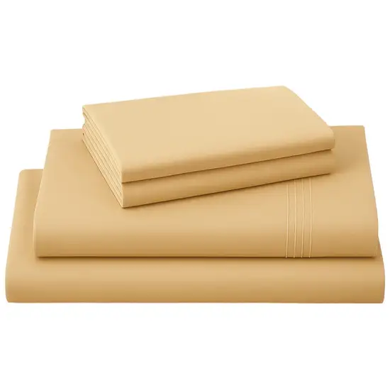 Four Piece Gold Cotton Queen Sheet Set Photo 2