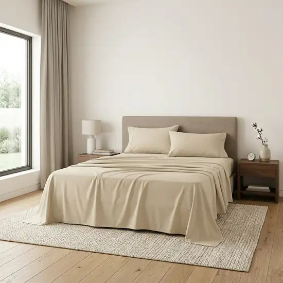 Four Piece Ivory Cotton King Sheet Set Photo 1