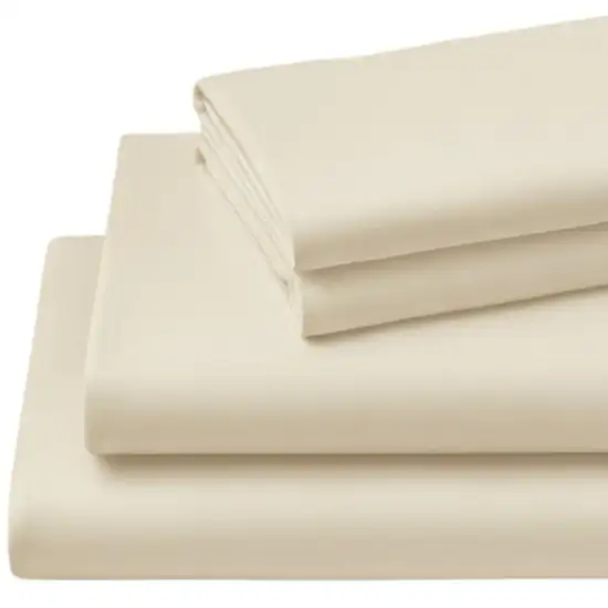 Four Piece Ivory Cotton King Sheet Set Photo 3