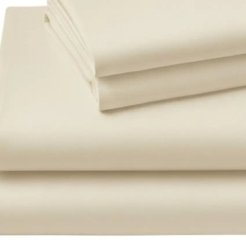 Four Piece Ivory Cotton King Sheet Set Photo 4