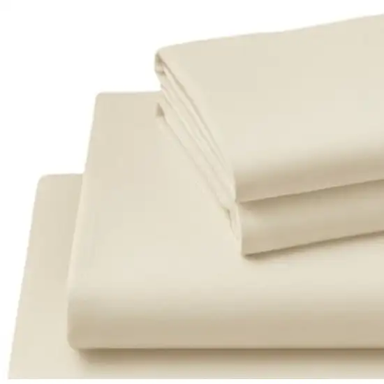 Four Piece Ivory Cotton Queen Sheet Set Photo 3