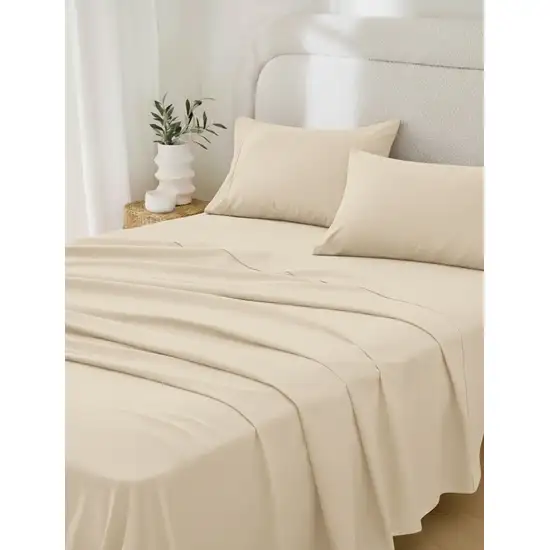 Four Piece Ivory Cotton Queen Sheet Set Photo 1