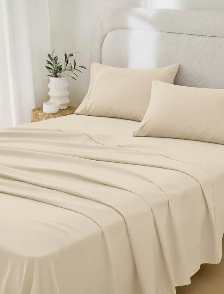 Four Piece Ivory Cotton Queen Sheet Set Photo 1