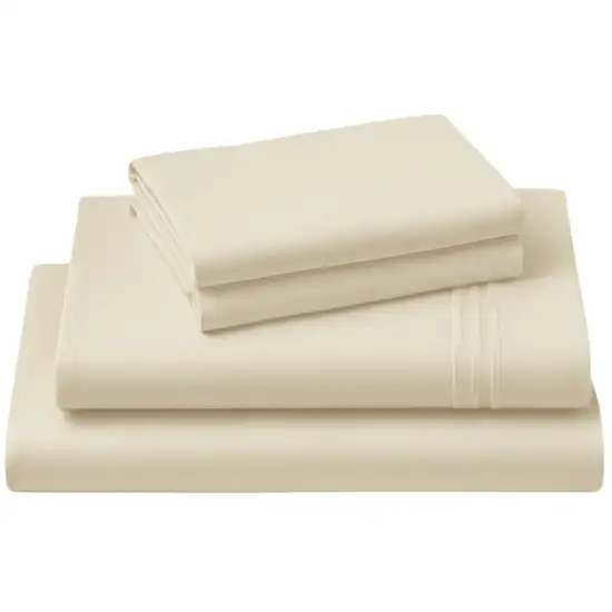 Four Piece Ivory Cotton Queen Sheet Set Photo 2