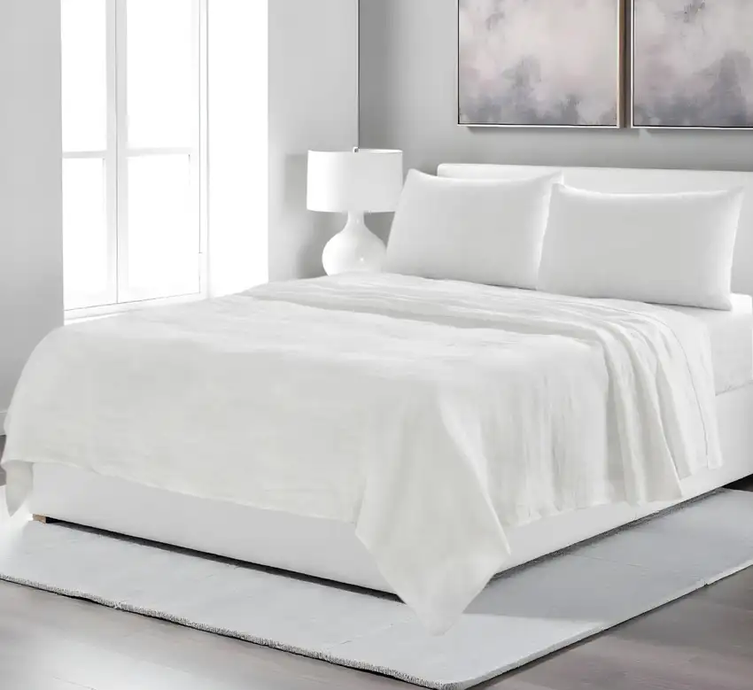 Four Piece Ivory Linen Sheet Set Photo 2