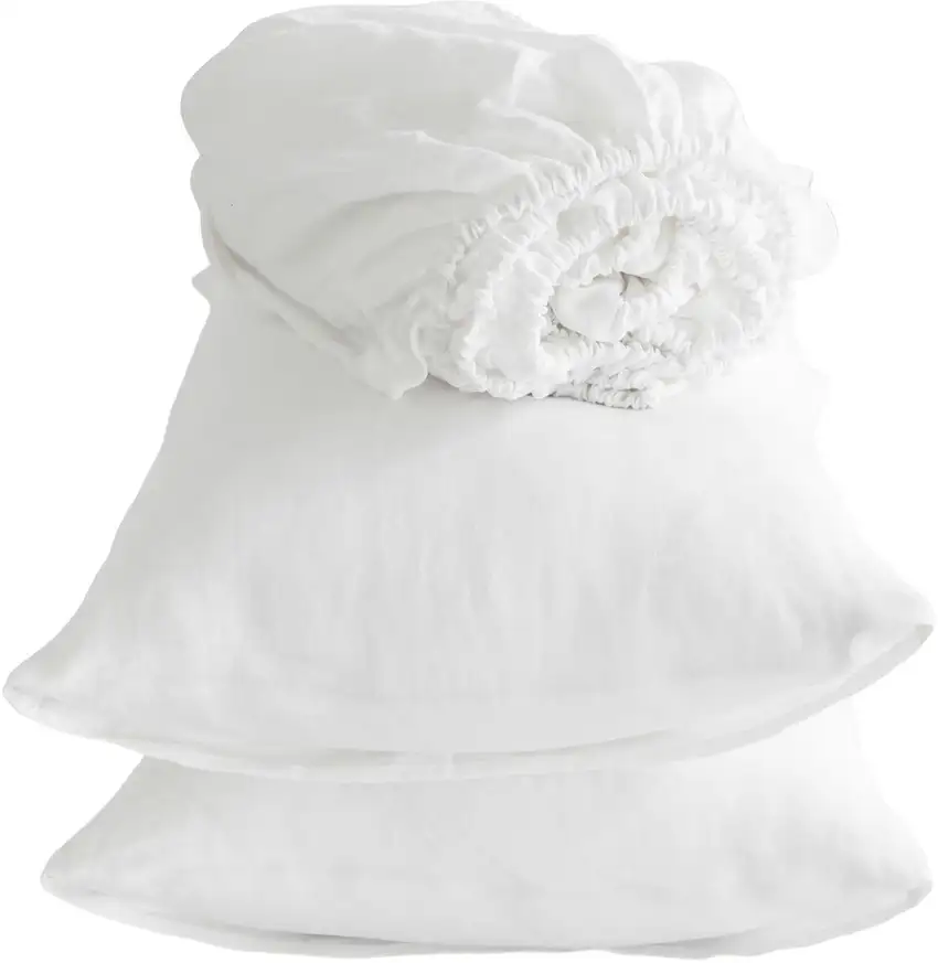 Four Piece Ivory Linen Twin Sheet Set Photo 3