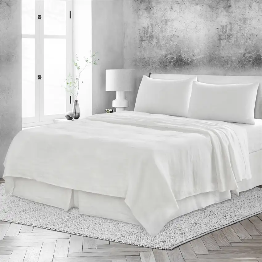 Four Piece Ivory Linen Twin Sheet Set Photo 7