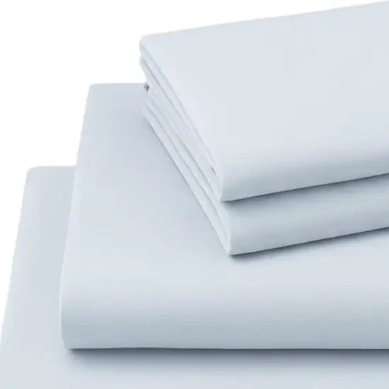 Four Piece Light Blue Cotton Queen Sheet Set Photo 3