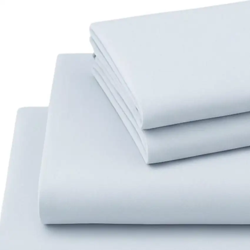 Four Piece Light Blue Cotton Queen Sheet Set Photo 3