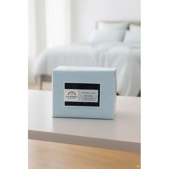 Four Piece Light Blue Cotton Queen Sheet Set Photo 3