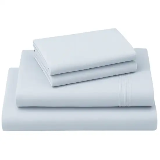 Four Piece Light Blue Cotton Queen Sheet Set Photo 2