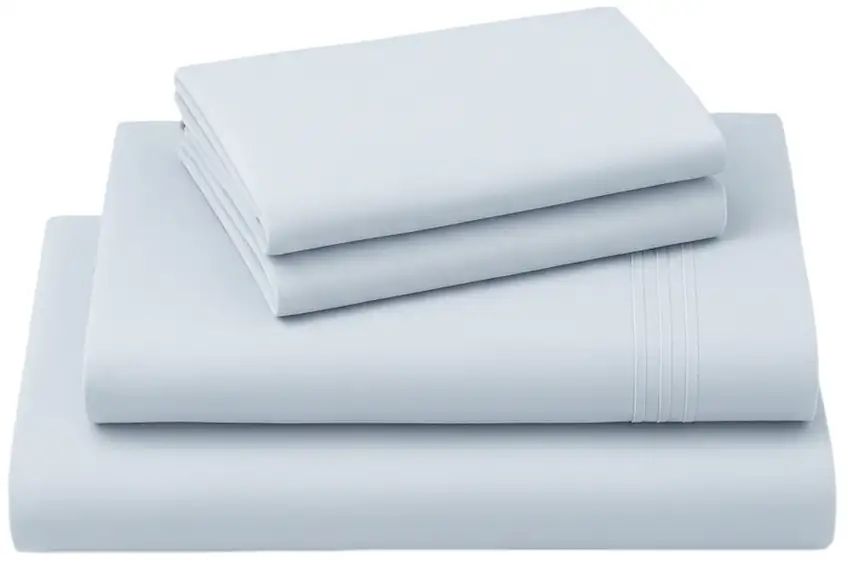 Four Piece Light Blue Cotton Queen Sheet Set Photo 2