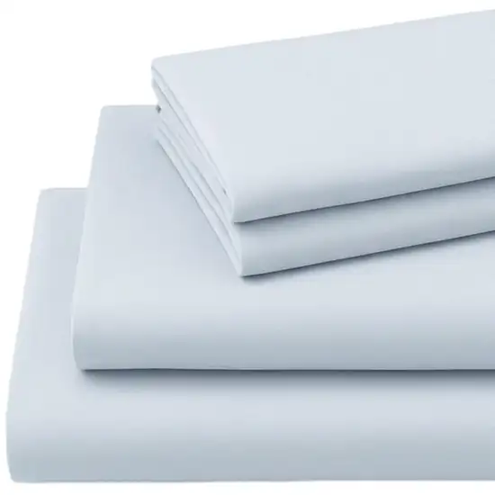 Four Piece Light Blue Cotton Queen Sheet Set Photo 4