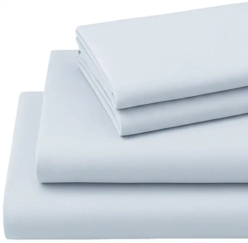 Four Piece Light Blue Cotton Queen Sheet Set Photo 4
