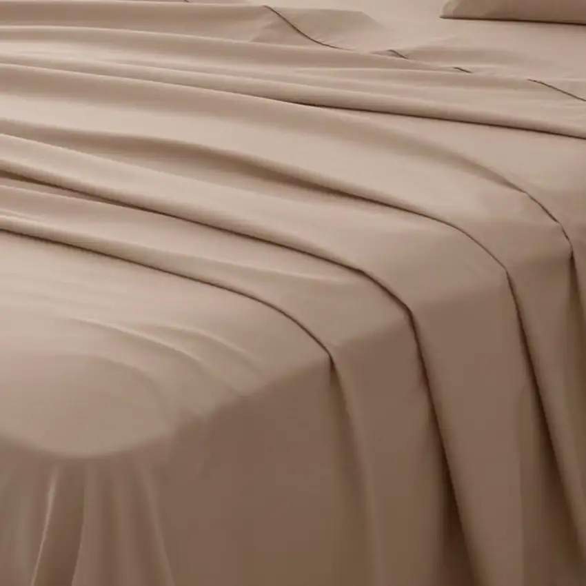 Four Piece Light Brown Cotton Queen Sheet Set Photo 5