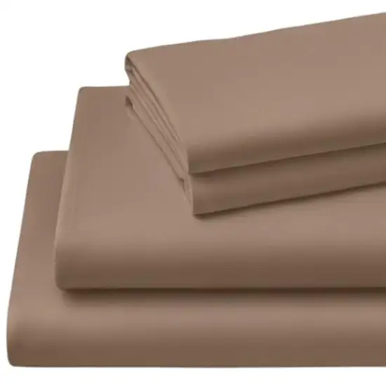 Four Piece Light Brown Cotton Queen Sheet Set Photo 4