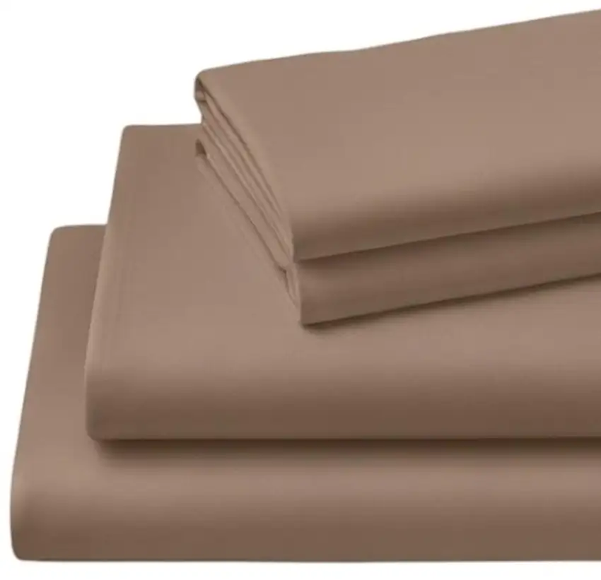 Four Piece Light Brown Cotton Queen Sheet Set Photo 4