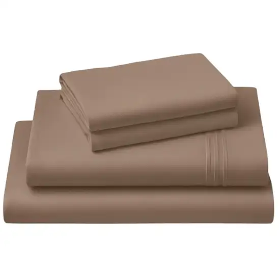 Four Piece Light Brown Cotton Queen Sheet Set Photo 2
