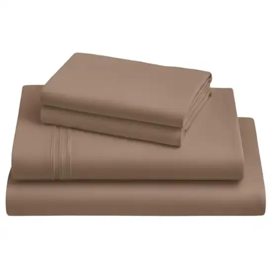Four Piece Light Brown Cotton Queen Sheet Set Photo 3