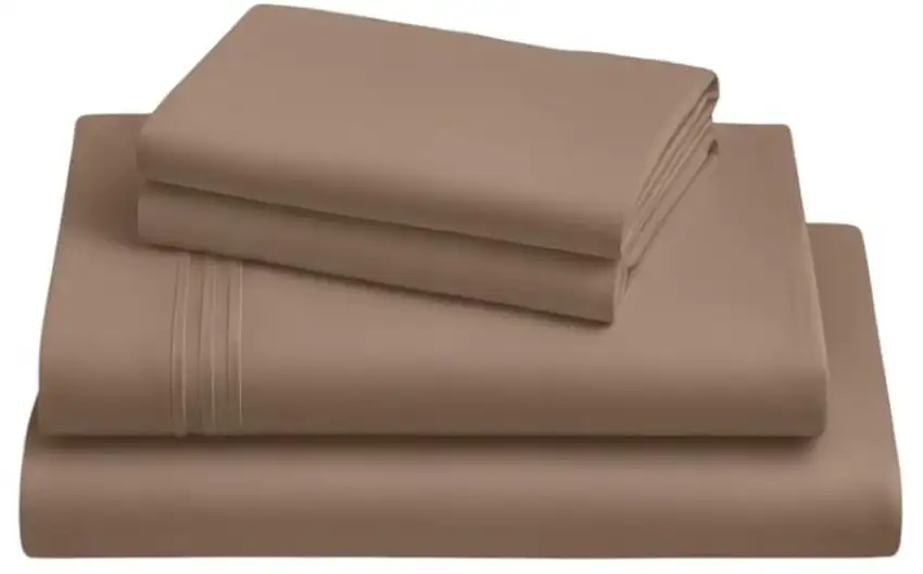Four Piece Light Brown Cotton Queen Sheet Set Photo 3