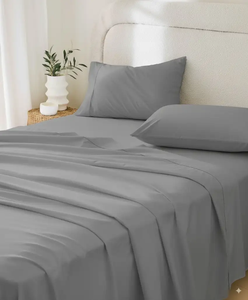 Four Piece Light Gray Cotton King Sheet Set Photo 1