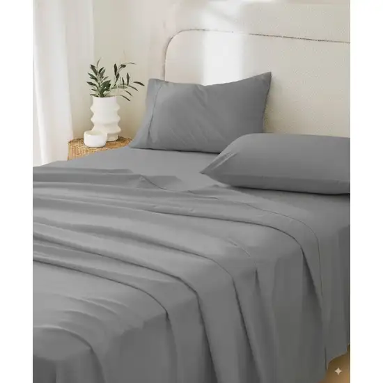 Four Piece Light Gray Cotton Queen Sheet Set Photo 1