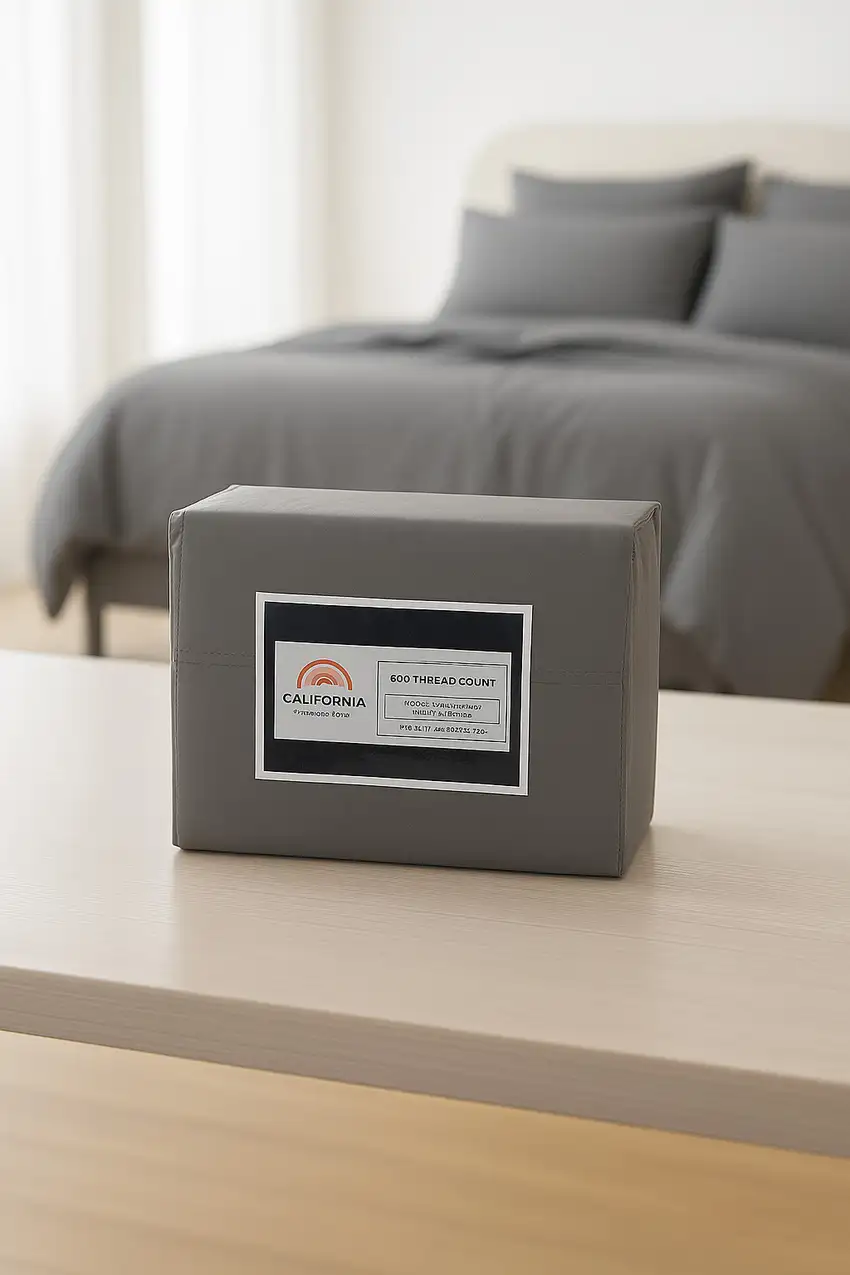 Four Piece Light Gray Cotton Queen Sheet Set Photo 2