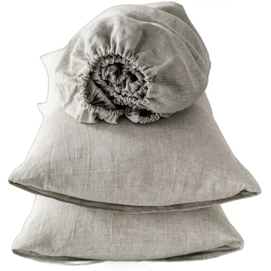 Four Piece Light Gray Linen Sheet Set Photo 1