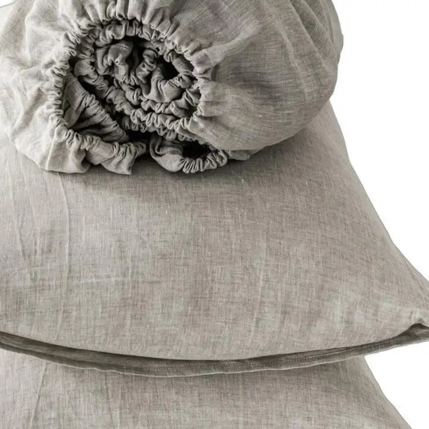 Four Piece Light Gray Linen Sheet Set Photo 3